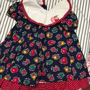 Kids Apple Print Dress - Navy and Red